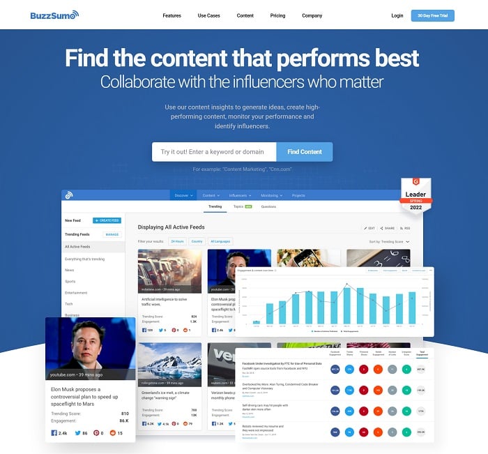 Buzzsumo social media monitoring tool homepage - social listening guide