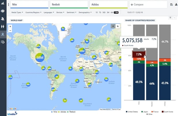 Nike Adidas Reebok world map