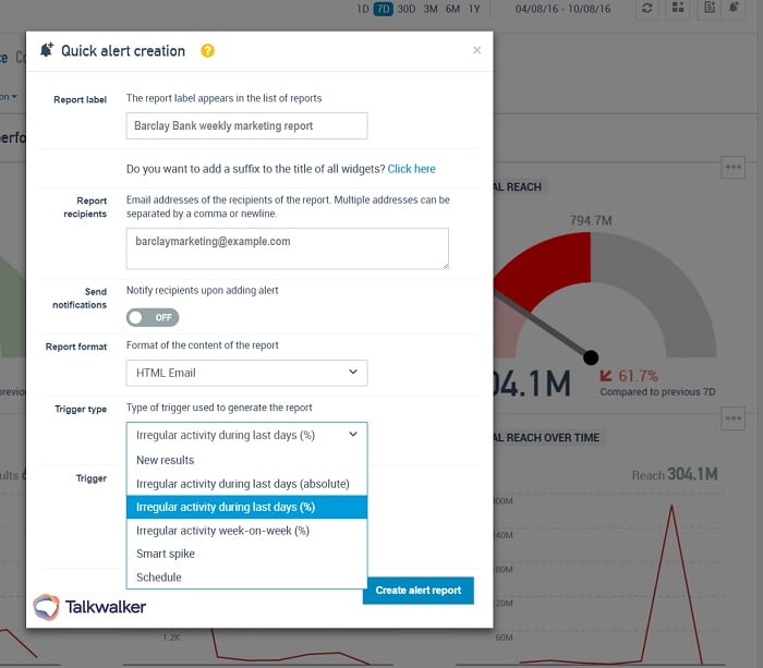 Quick alert creation Talkwalker - social listening guide