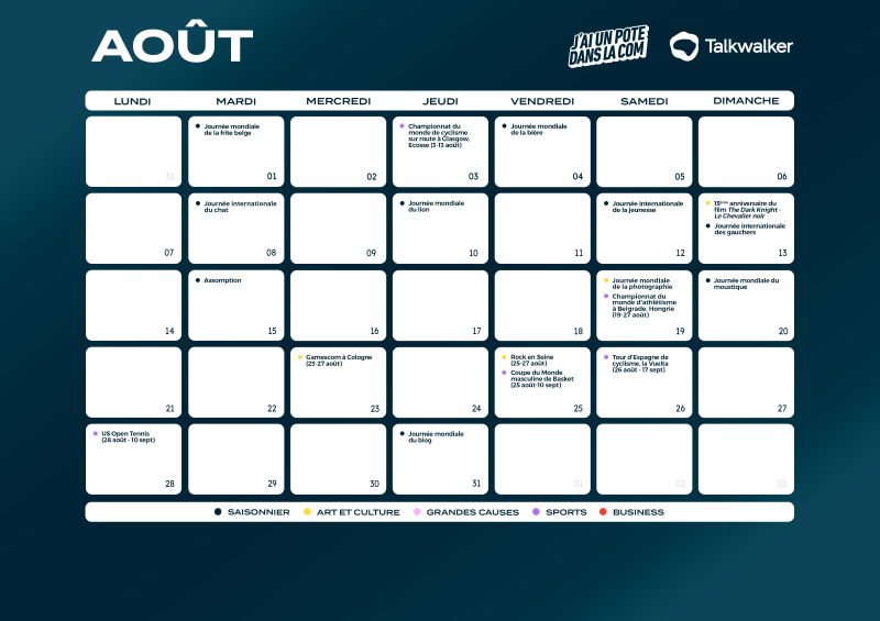 Calendrier éditorial Août 2023