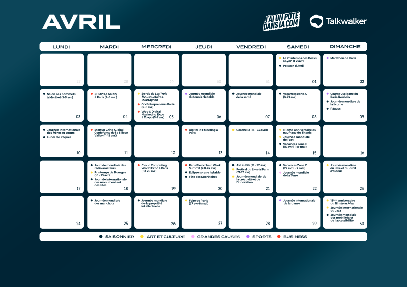 Calendrier social media avril 2023