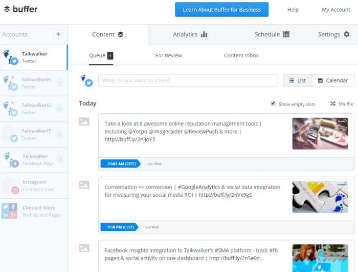 Buffer social media monitoring tool