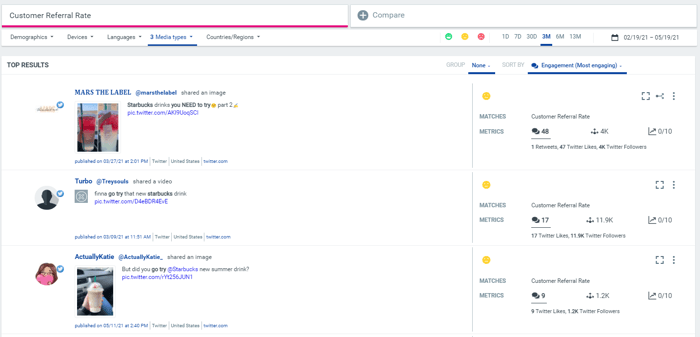 Die Talkwalker Analytics Plattform findet Kundenempfehlungen von Marken zur Überwachung von Customer Experience Metriken.