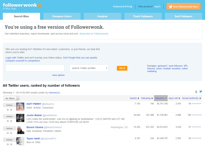 Followerwonk - Social Media Analytics