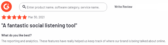 G2 customer satisfaction review for Talkwalker - a fantastic social listening tool
