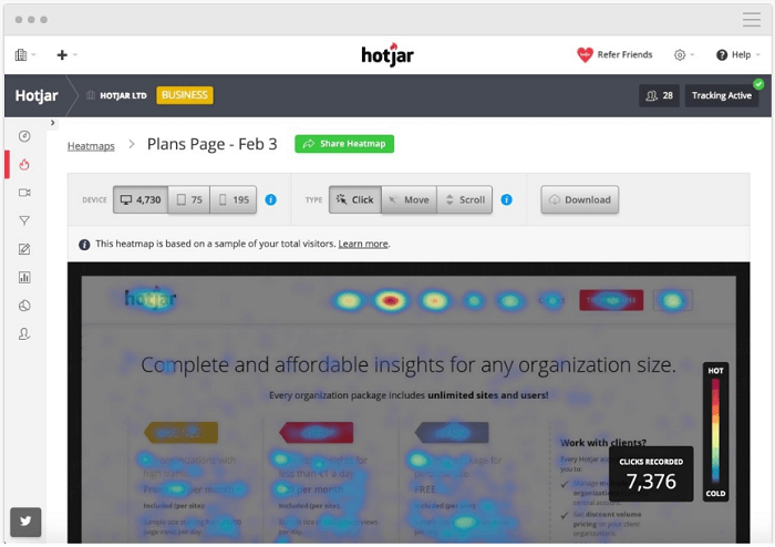 Consumer intelligence - customer behavior - Hotjar