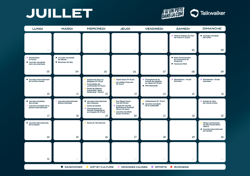 Calendrier social media juillet 2023