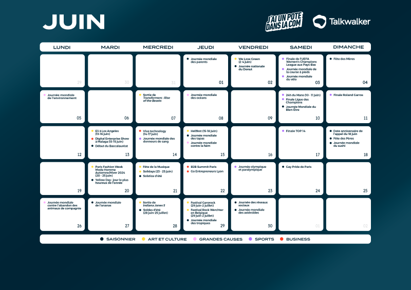 Calendrier social media juin 2023