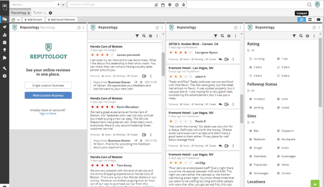 Screenshot of Reputology’s platform integrated into Hootsuite.