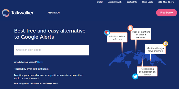 Talkwalker Alerts - free social media analytics tool
