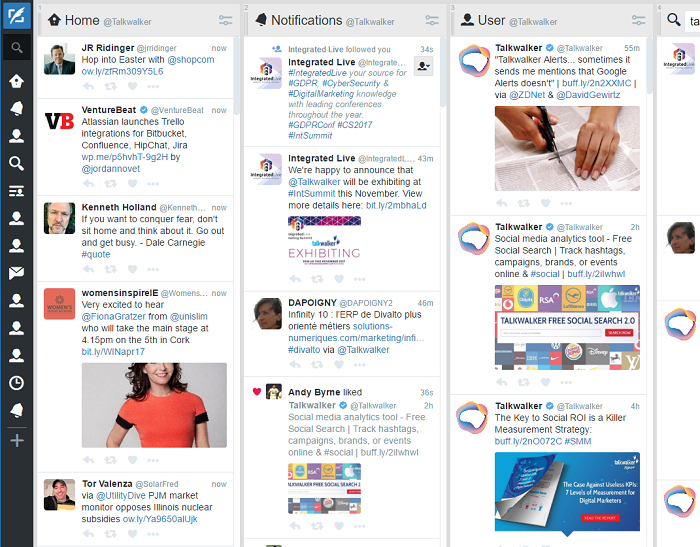 TweetDeck - consumer research tool - screenshot of various streams.