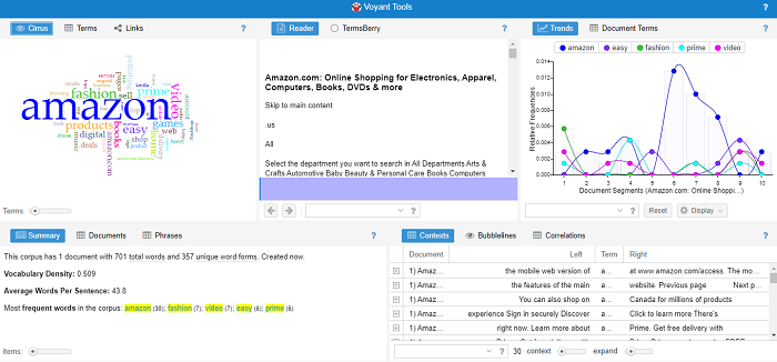 Voyant Tools text analytics for websites