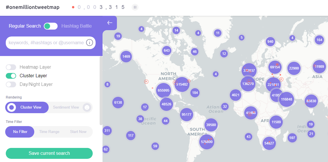 hashtag tracking one million tweet map